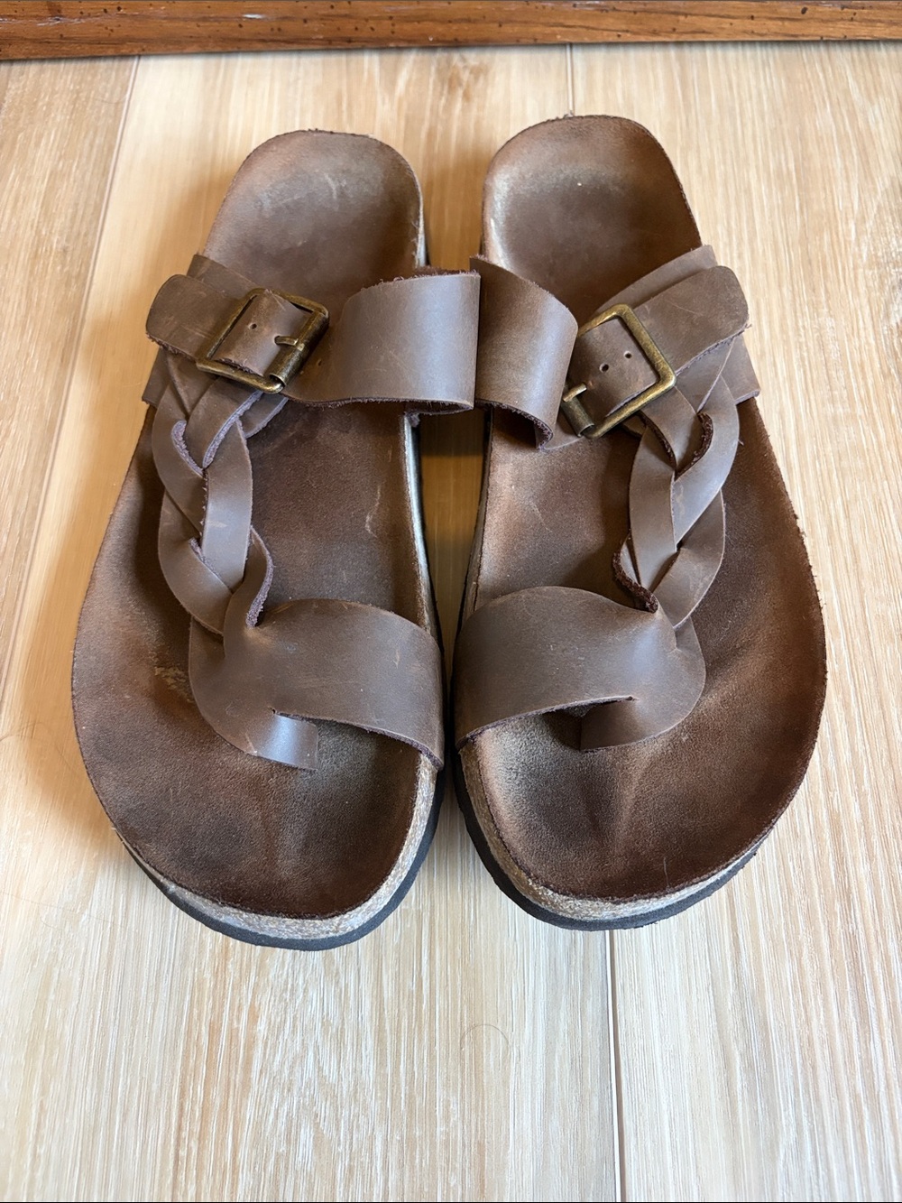 Women's Brown Leather Braided Slide Sandals